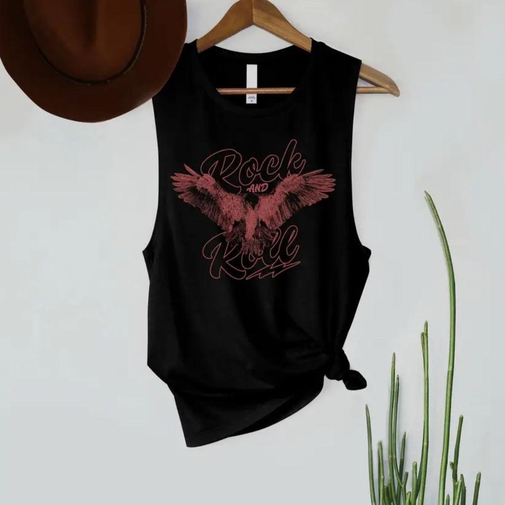 Black Rock and Roll Graphic Tank Top